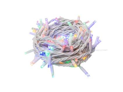 Vonkajší vianočný LED reťazec, viacfarebný, biely kábel, 30m, 300 LED