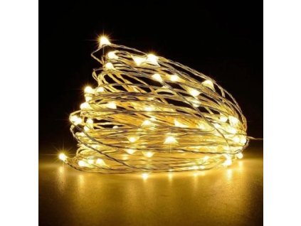Vonkajšia vianočná mikro reťaz, teplá biela, 10m, 100 LED, 8 programov, na batérie