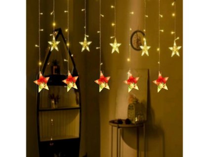 Vnitřní LED světelný vánoční závěs - Hvězdy, 3m, 138 LED, různé barvy na výběr (Barva Různobarevná)
