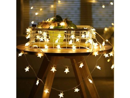 Vnitřní LED vánoční řetěz s hvězdičkami, teplá bílá barva