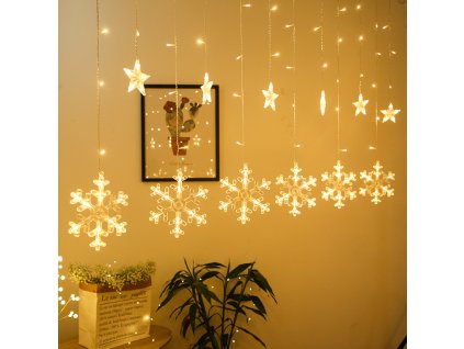 Vnitřní LED vánoční závěs - sněhové vločky , 3m, 138 LED, různé barvy na výběr (Barva Různobarevná)