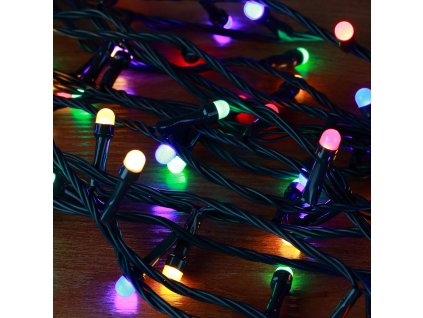 Vianočná reťaz LED do interiéru so 7mm guľatými diódami, viacfarebná, 10 m, 100 LED
