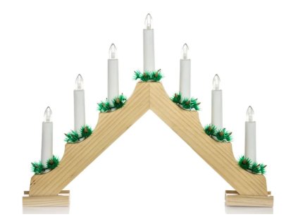 Vianočný drevený svietnik v tvare pyramídy, prírodný, 7 sviečok, teplá biela