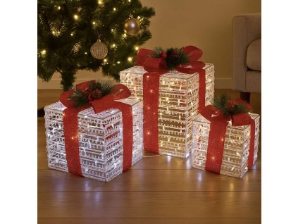 9241 led vanocni darkove boxy sada 3 ks studena bila 25 20 15 cm