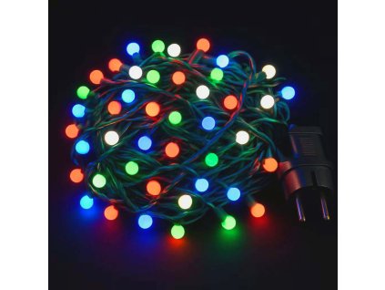 Vianočný LED reťaz s guľôčkami - čerešňová, 10m, 100 LED diód, rôznofarebná, prepojiteľná
