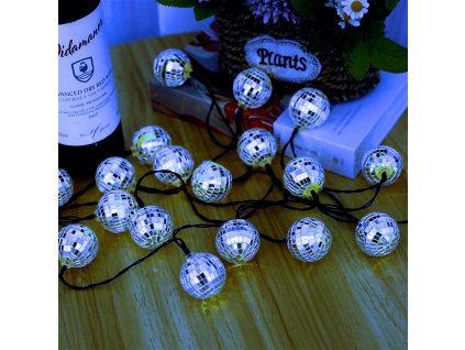 Vianočná reťaz s 20 sklenenými guľami, 5m, studená biela