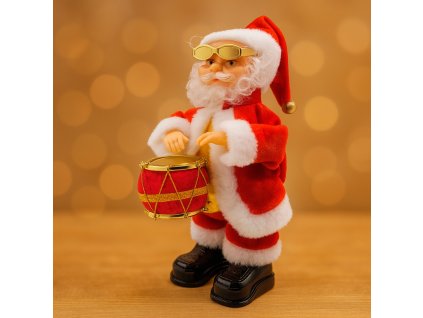 Vianočné dekorácie – Santa Claus spievajúci a hrajúci na bubon