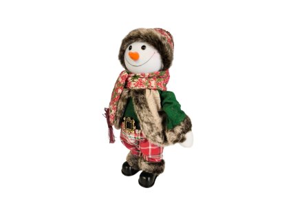 Vianočné dekorácie: spievajúci snehuliak so šálou a v zimnom oblečení