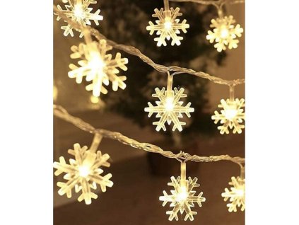 Vnútorná LED vianočná reťaz so snehovými vločkami - teplá biela farba, priehľadný kábel, 12m, 100 LED