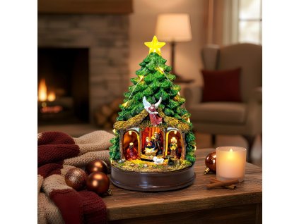 Vianočný betlehem v tvare vianočného stromčeka