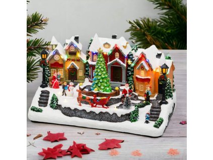 Vianočná dedinka s otáčajúcim sa stromčekom