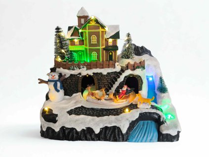 Vianočný domček so Santom, LED osvetlením a melódiami