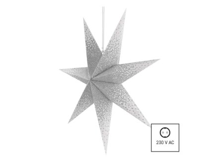 9595 4 vanocni hvezda papirova zavesna se stribrnymi trpytkami ve stredu bila 60 cm vnitrni
