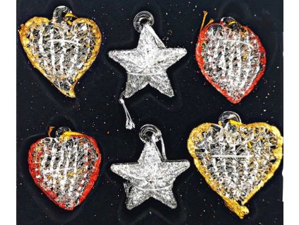 6396 sklenene vanocni ozdoby s trpytkami srdicka a hvezdy 6ks
