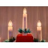 Vánoční dřevěný červený svícen, 5 svíček, teplá bílá,