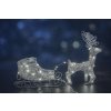 LED vánoční sob se saněmi – stříbrná svítící dekorace se studeným bílým světlem a třpytkami (Velikost (cm) 45cm)