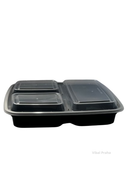 Plastic box three-compartment PP 1100ml with lid