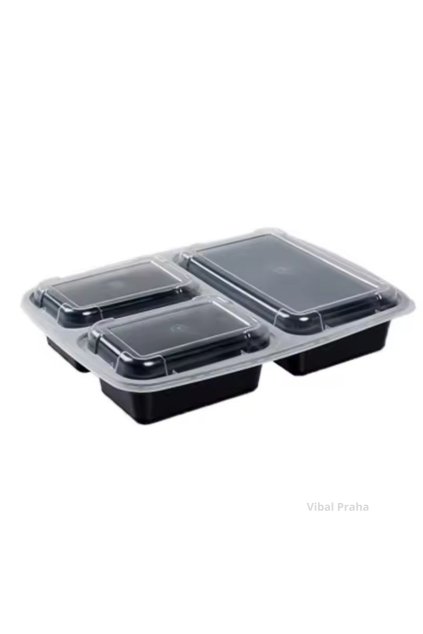 Plastic box three-compartment PP 1100ml with lid