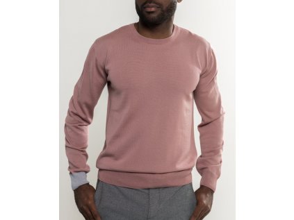 Pánský svetr ze 100% merino vlny s kulatým výstřihem růžová/šedá Merino.Live XL