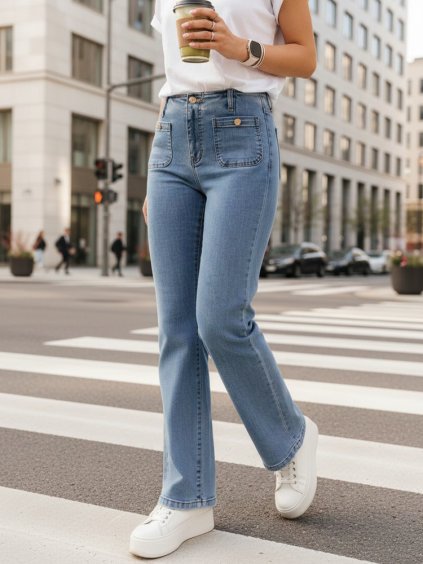 Dámské džíny s vysokým pasem široké nohavice modrá Dstreet (Barva Modrá, Velikost 34)