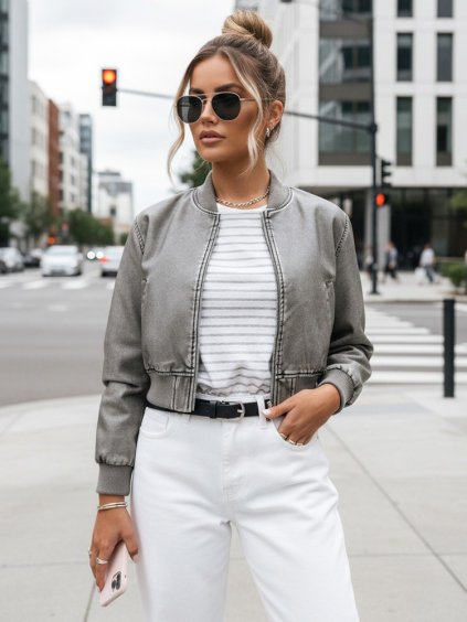 Dámská kožená bomber bunda SANTOL šedá Dstreet (Barva Tmavě šedá, Velikost S)