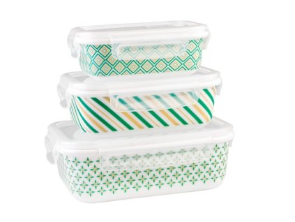 DuraHome Dóza skleněná hermetická, hranatá, zelená, sada 3 ks