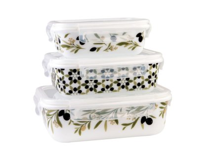 DuraHome Dóza skleněná hermetická, olivy, sada 3 ks