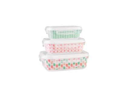 DuraHome Dóza skleněná hermetická, hranatá, ornament, sada 3ks