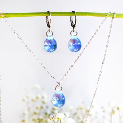 šperky z českého skla kapky modré perleťové