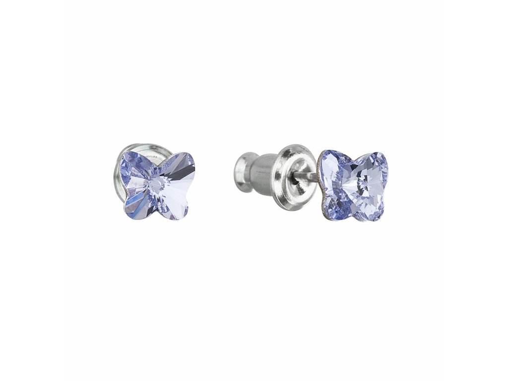 Náušnice bižuterie se Swarovski krystaly modrý motýl 51049.3 lavender