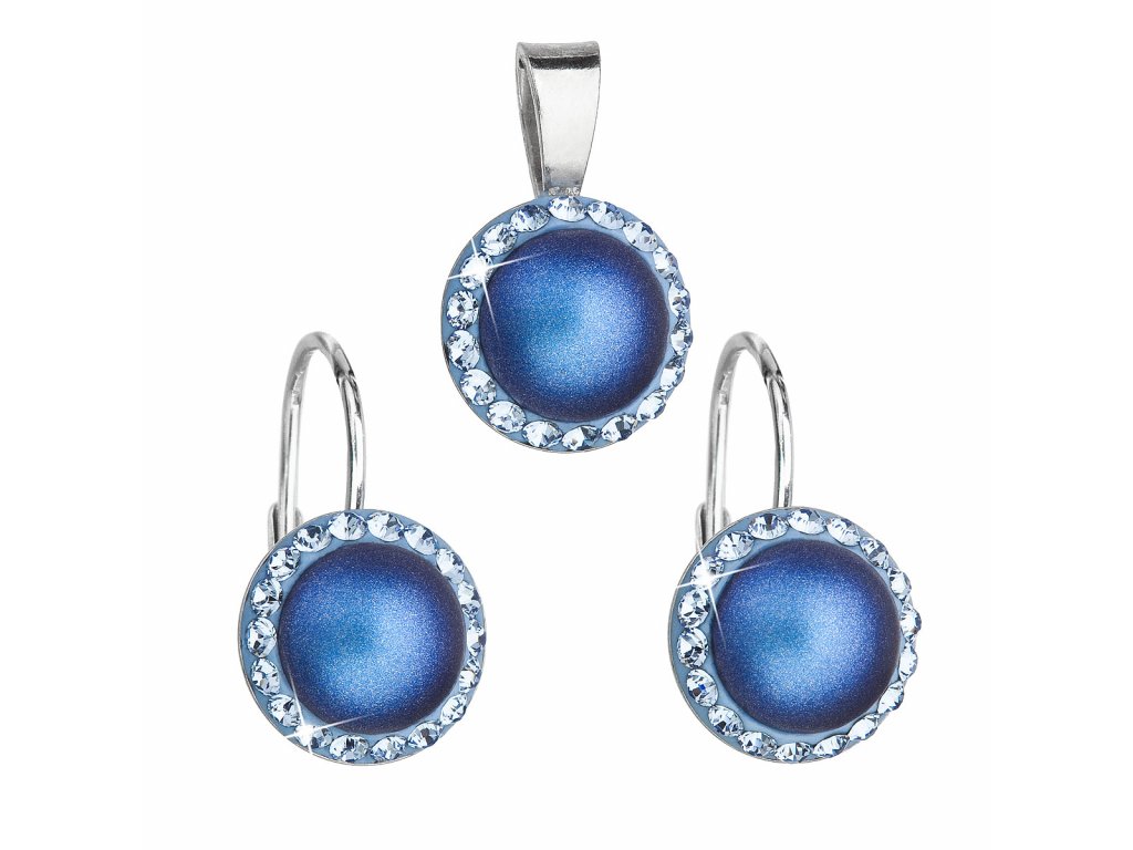 Sada šperků s krystaly Swarovski náušnice a přívěsek s tmavě modrou matnou perlou kulaté 39091.3