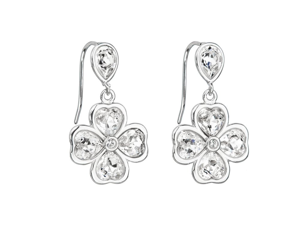 20546 stribrne nausnice visaci s krystaly swarovski bily ctyrlistek 31262 1