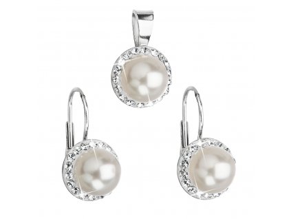 Sada šperků s krystaly Swarovski náušnice a přívěsek bílá perla kulaté 39091.1
