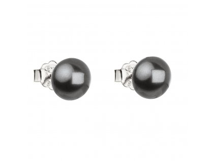 Stříbrné náušnice pecka s perlou Swarovski šedé kulaté 31142.3 grey