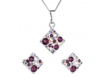 Sada šperků s krystaly Swarovski náušnice, řetízek a přívěsek fialový kosočtverec 39126.3 amethyst