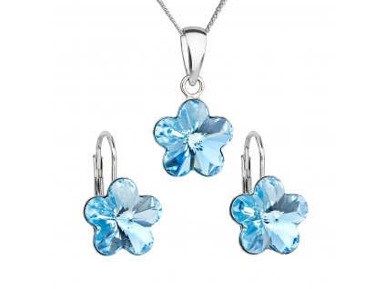 Sada šperků s krystaly Swarovski náušnice, řetízek a přívěsek modrá kytička 39143.3