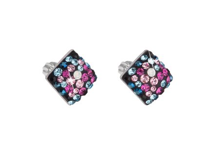 17699 stribrne nausnice pecka s krystaly swarovski mix barev kosoctverec 31169 4 galaxy