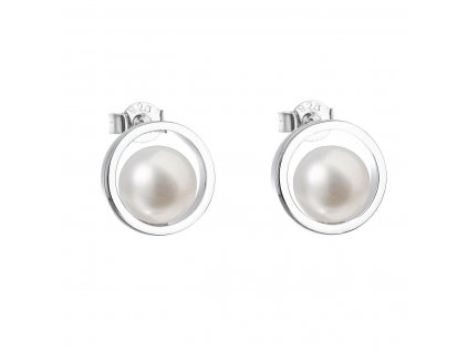 Stříbrné náušnice pecky s bílou říční perlou 21041.1M