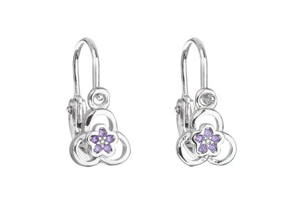 21815 stribrne detske nausnice visaci se zirkonem fialova kyticka 11171 3