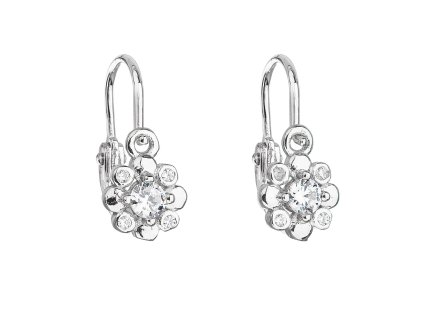 21833 stribrne detske nausnice visaci se zirkonem bila kyticka 11174 1