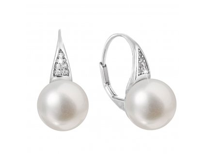 Stříbrné náušnice visací s bílou říční perlou 21056.1