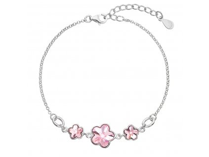 Stříbrný náramek se Swarovski krystaly růžová kytička 33112.3 light rose