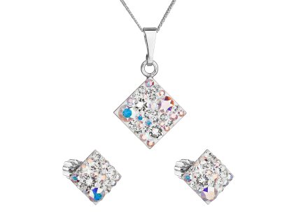 26009 sada sperku s krystaly swarovski nausnice retizek a privesek ab efekt kosoctverec 39126 2