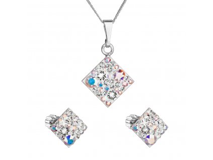 Sada šperků s krystaly Swarovski náušnice, řetízek a přívěsek ab efekt kosočtverec 39126.2