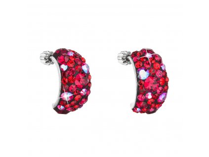 Stříbrné náušnice visací s krystaly Swarovski červené půlkruh 31164.3 cherry