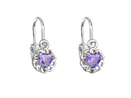 21827 stribrne detske nausnice visaci se zirkonem fialove srdce 11173 3