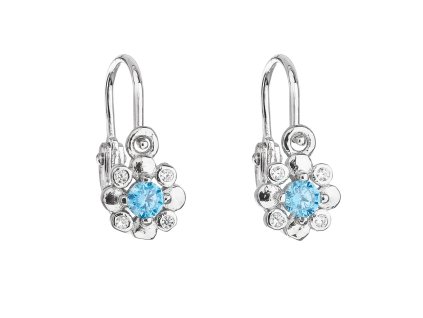 21836 stribrne detske nausnice visaci se zirkonem modra kyticka 11174 3