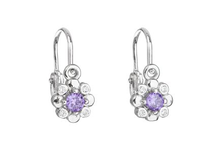 21839 stribrne detske nausnice visaci se zirkonem fialova kyticka 11174 3