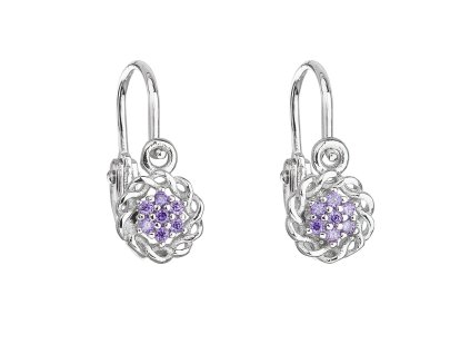 21863 stribrne detske nausnice visaci se zirkonem fialova kyticka 11176 3