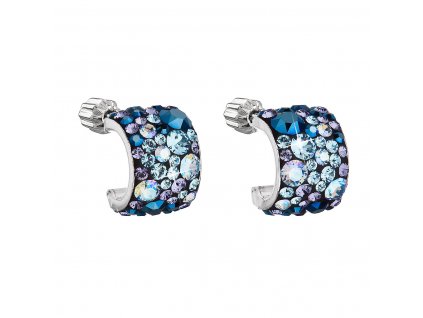 Stříbrné náušnice visací s krystaly Swarovski modrý půlkruh 31280.3 blue style